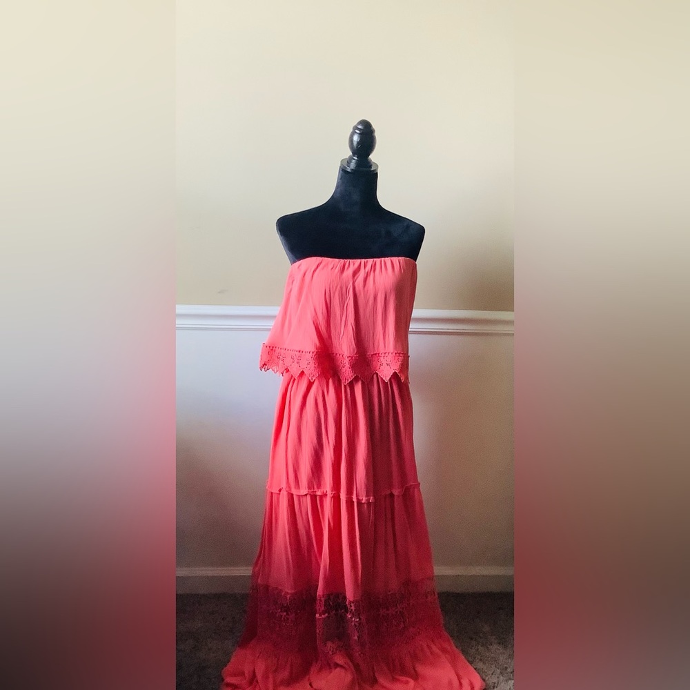 Rebdolls Strapless Coral Maxi Dress
